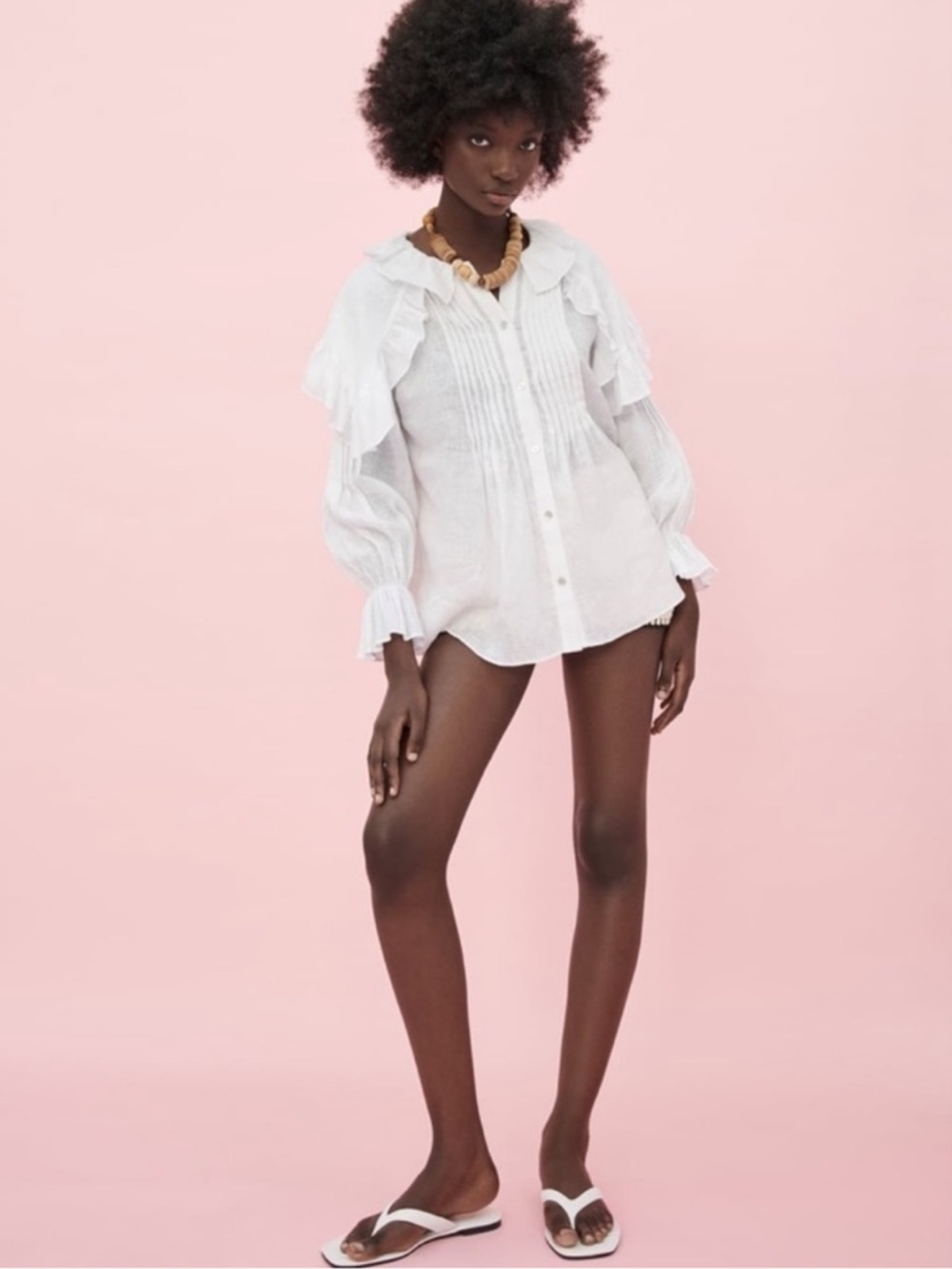 Zara Linen Blouse With Bob Collar Size M 2731/081